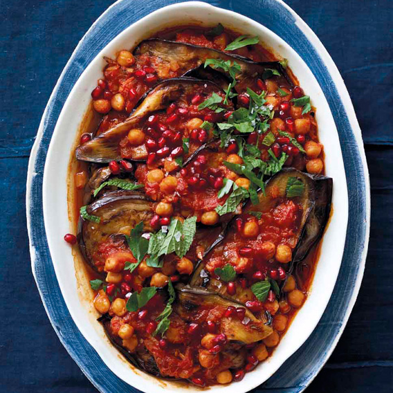 Baked Eggplant, Chickpeas, and Tomatoes