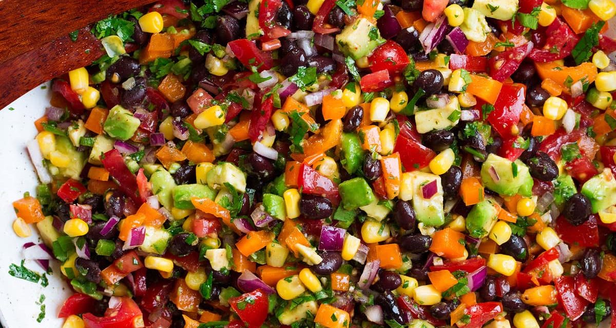 Black bean and rice salad with roasted red peppers and corn
