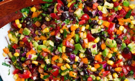 Black bean and rice salad with roasted red peppers and corn