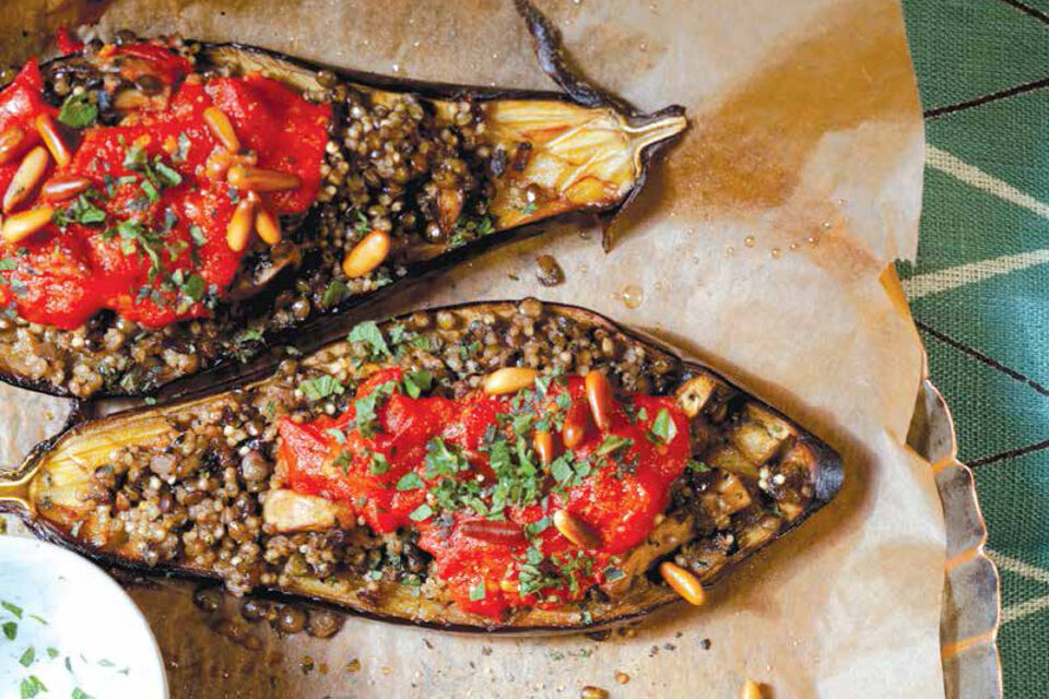 STUFFED EGGPLANT WITH LENTILS & MILLET