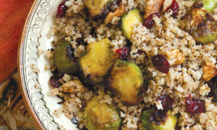 MILLET AND CARAMELIZED BRUSSELS SPROUTS WITH WALNUTS AND CRANBERRIES