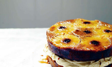 Pineapple and rum upside-down cake with brown butter filling