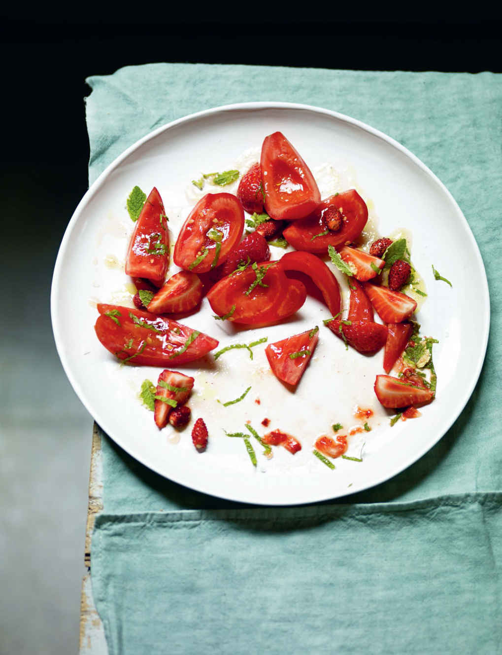 Strawberry, mint and tomato salad