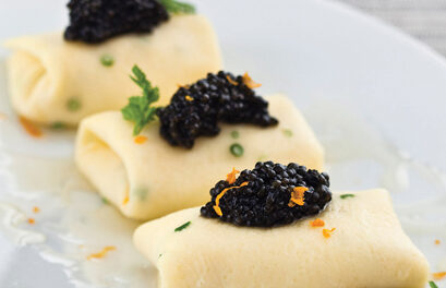 White Sturgeon Caviar With Crepe Au Mousse De Creme Fraiche