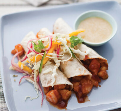 Barbecue Shrimp Taco With mango Pickled red Onion Salad