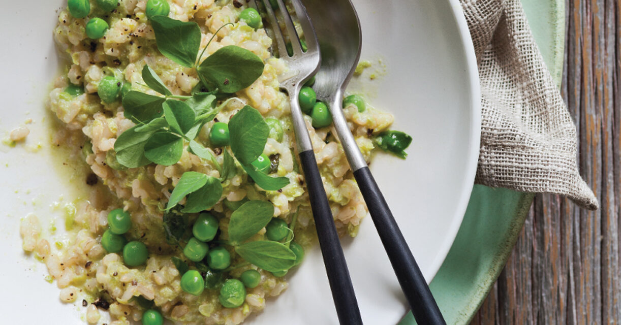 Green Pea Risotto with Freash Pea Shoots