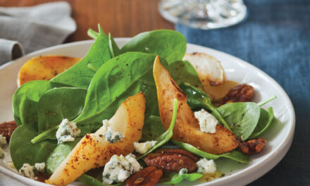 Roasted Pear and Spinach Salad with Spiced Pecans