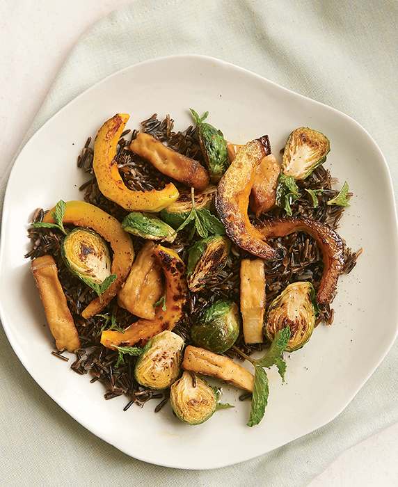 Wild Rice with Seared Brussels Sprouts, Winter Squash, and Tofu