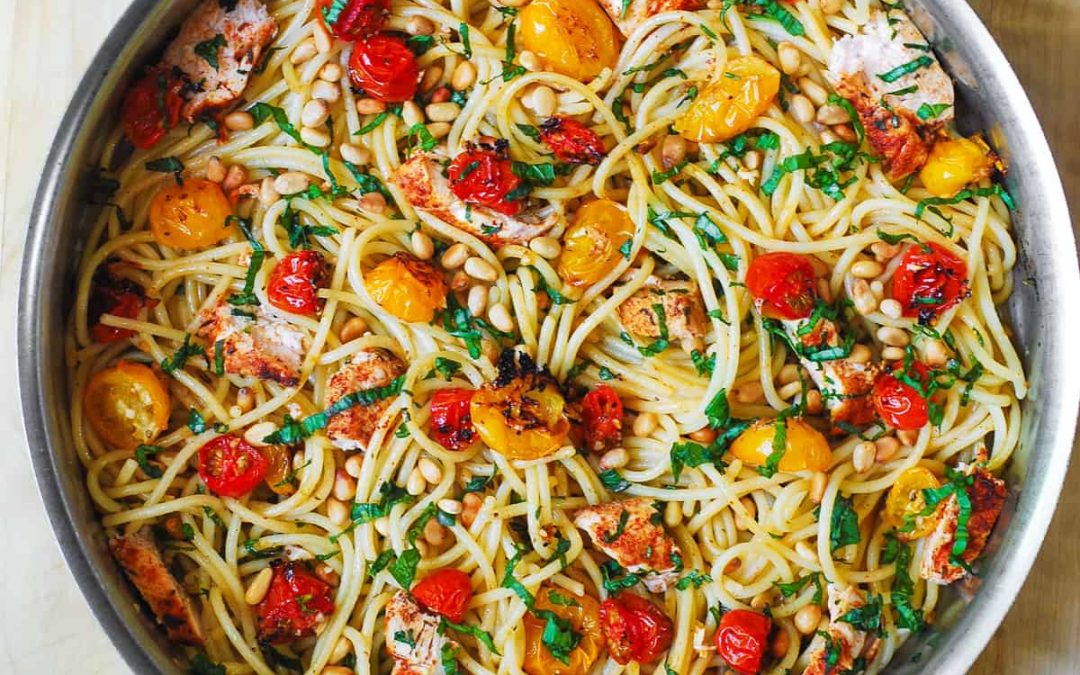 Spaghetti with Roasted Tomatoes and Pine Nuts