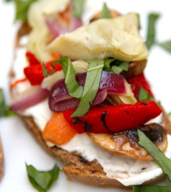 Skillet Vegetables on Cheese Toast