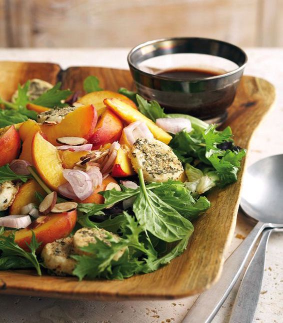 Stone Fruit Salad with Baked Goat Cheese Coins