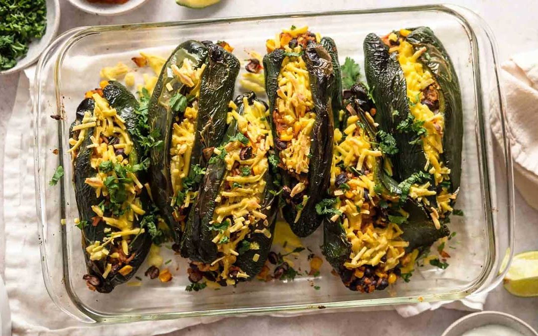 Stuffed Zucchini with Black Beans, Corn, and Poblano Pepper