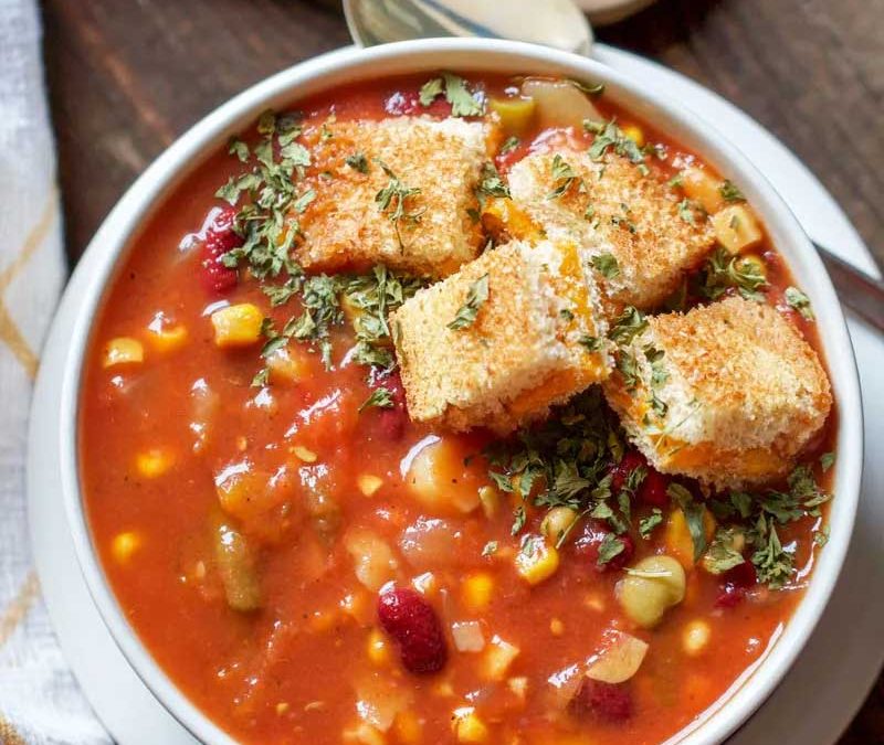 Vegetable Soup with Cornmeal Croutons