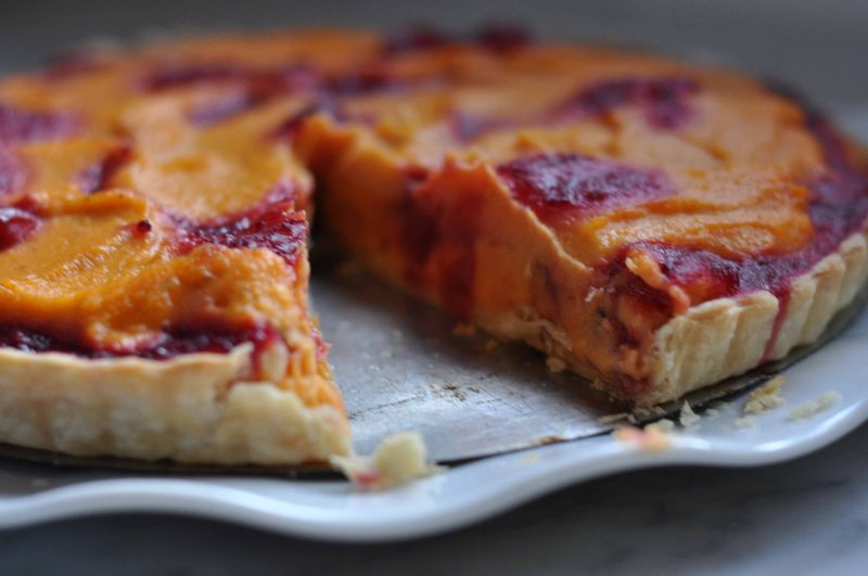 Sweet potato and cranberry quiche