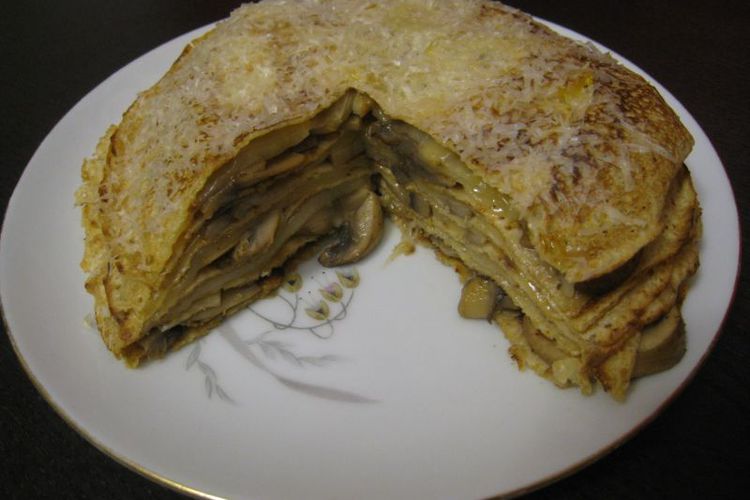 Wild mushroom crêpe cake