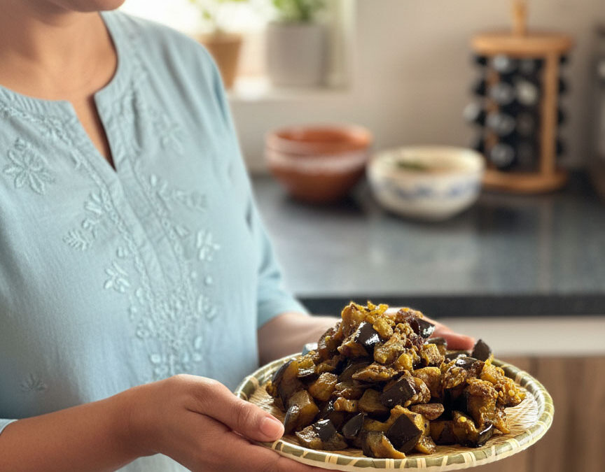 Crispy Diced Eggplant with Bitter Neem Leaves NEEM BAIGAN
