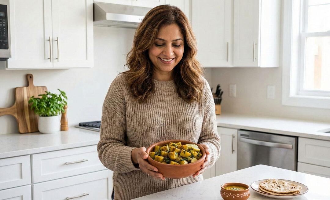 Cubed Potatoes with Fresh Fenugreek KHATTE ALOO METHI