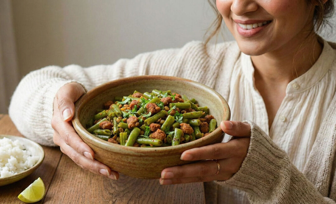 Green Beans with Crunchy Fried Mung Badis BARBATTI BADI SABJI