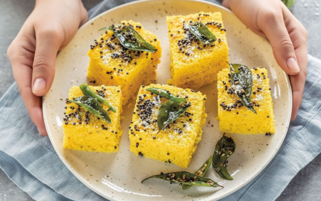Steamed Chickpea Bread with Coconut Garnish DHOKLA
