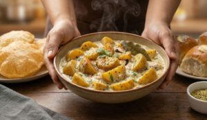 Ekadasee Rogan Aloo - Creamed Potatoes with Lemon Pepper recipe