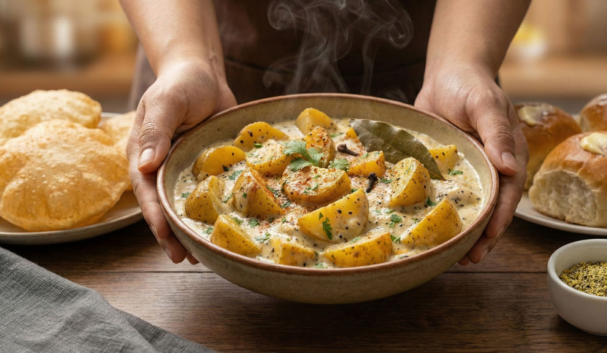 Ekadasee Rogan Aloo - Creamed Potatoes with Lemon Pepper recipe