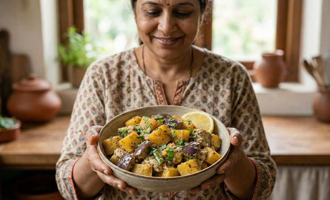 Curried Potatoes with Eggplant ALOO BAINGAN SABJI