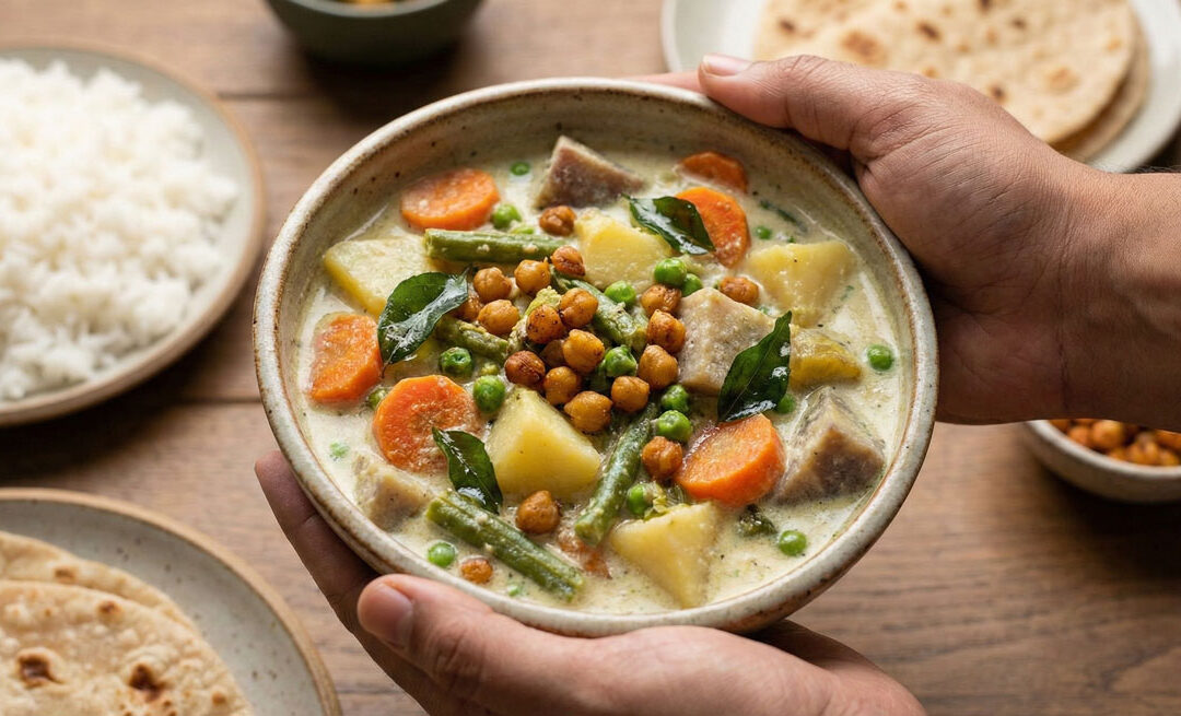 Garden Vegetable Stew with Crunchy Fried Badis AVIYAL