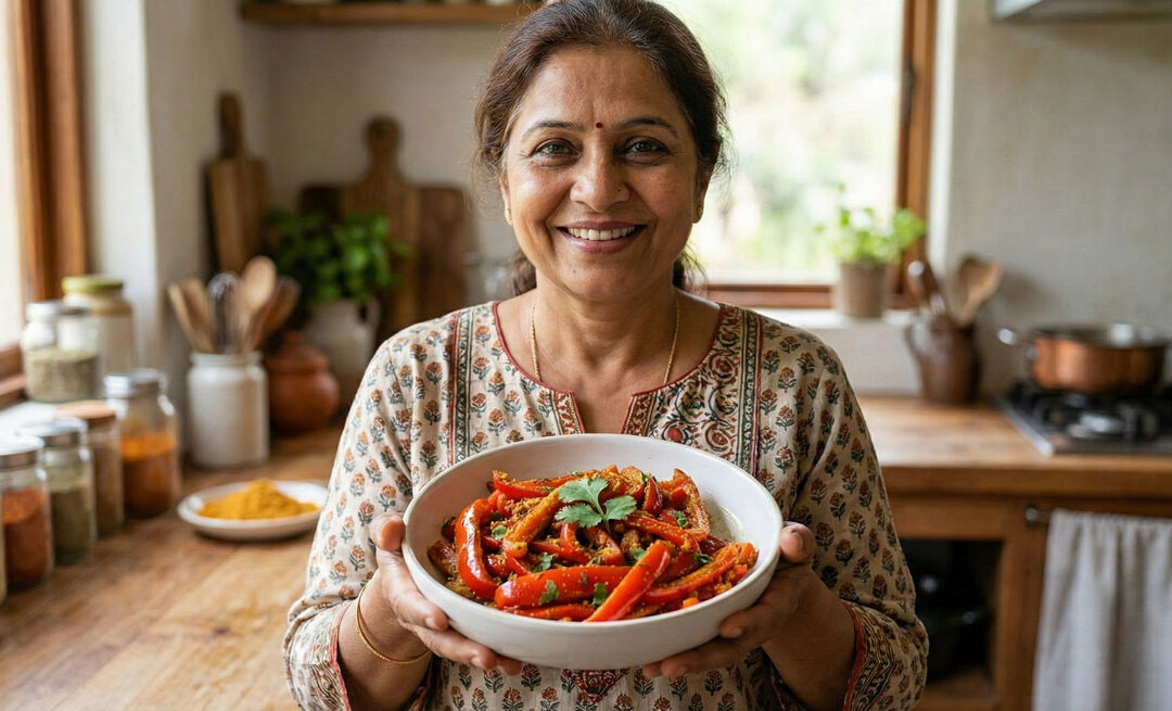 Red Bell Peppers with Roasted Chickpea Flour SIMLA MIRCH SABJI