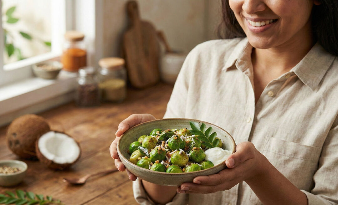 Sautéed Brussels Sprouts with Coconut CHAUNK GOBHI FOOGATH
