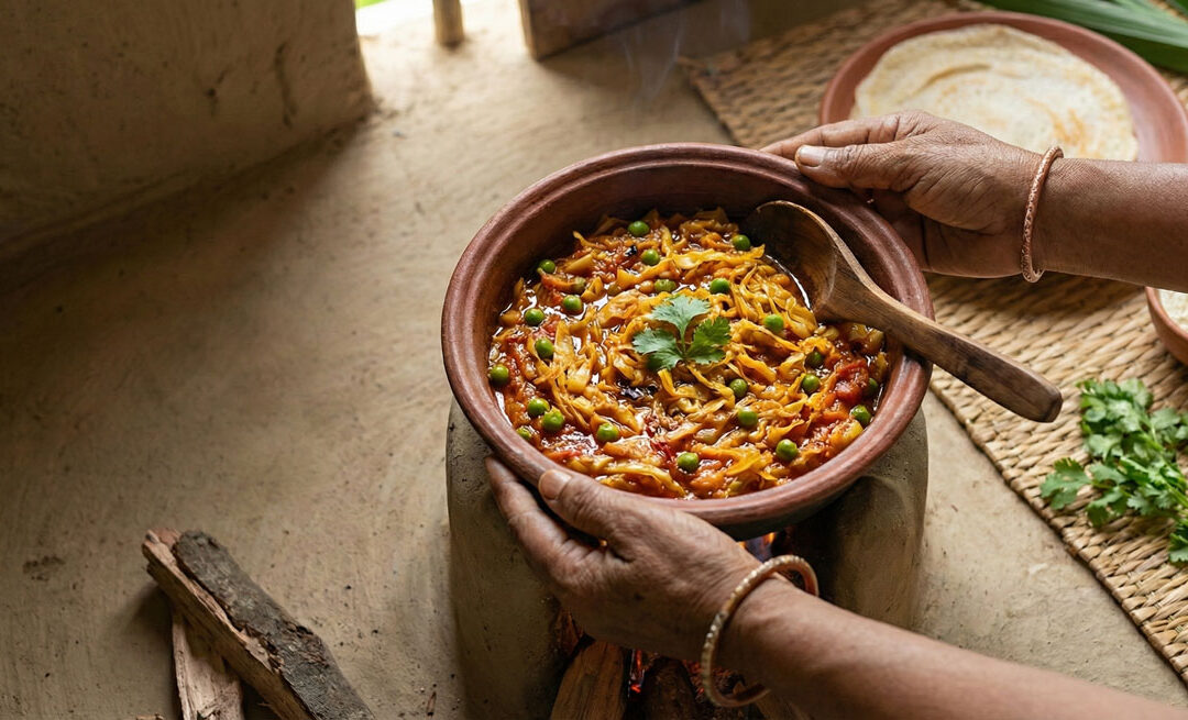 Shredded Cabbage with Green Peas BANDHGOBHI HARI MATAR TARKARI