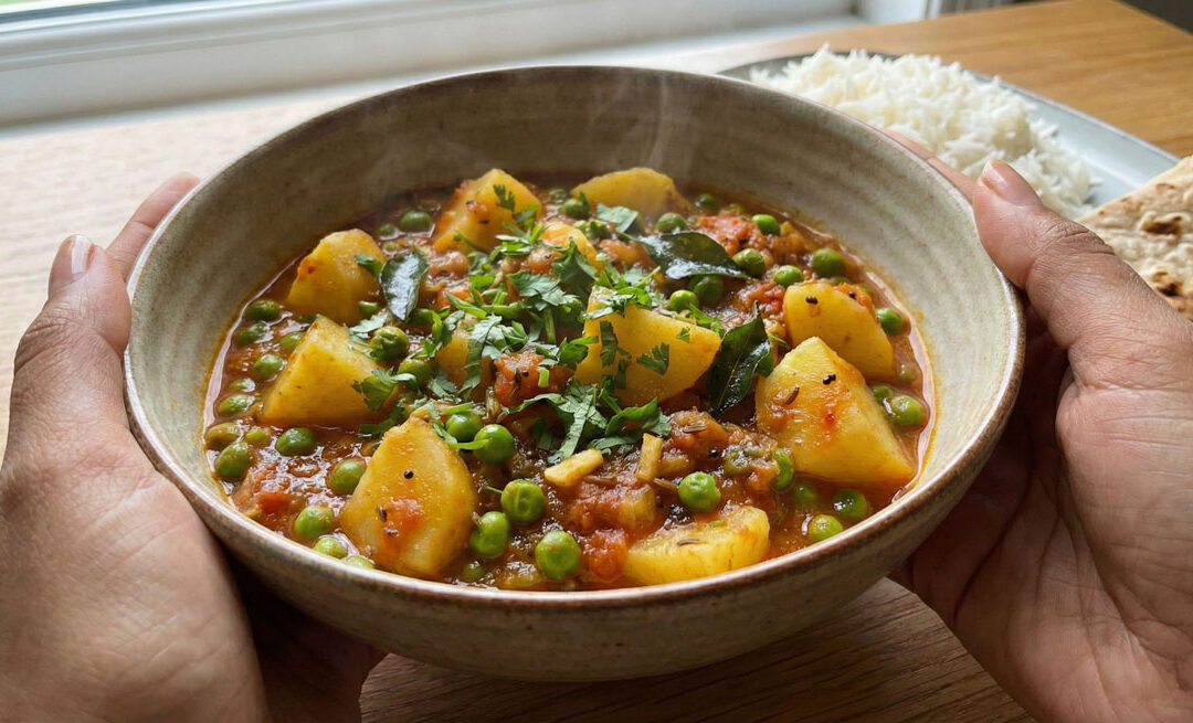 Simple Potato and Green Pea Stew ALOO HARI MATAR FOOGATH