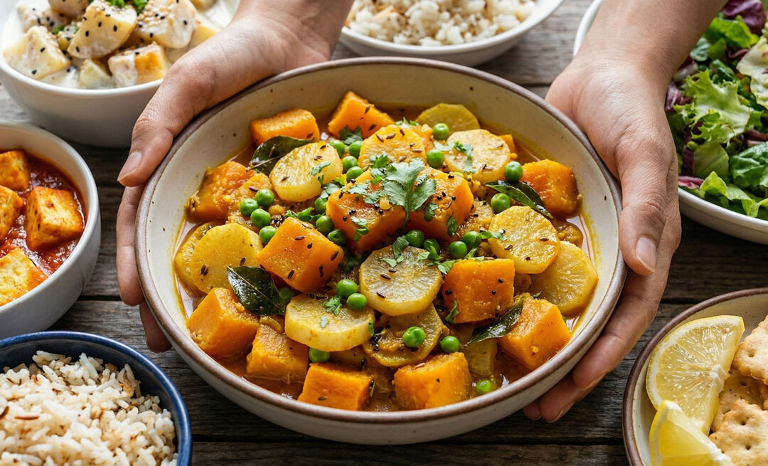 Sliced White Radishes with Golden Pumpkin MOOLI KADDU FOOGATH