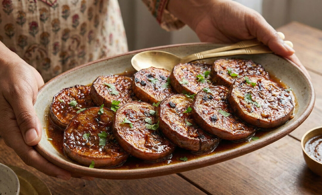 Sweet ‘n’ Sour Eggplant KHATTE BAIGAN BHAJI
