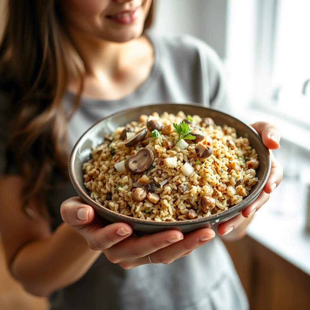 Brown Rice, Mushroom, and Walnut Pilaf – vegetarian recipe