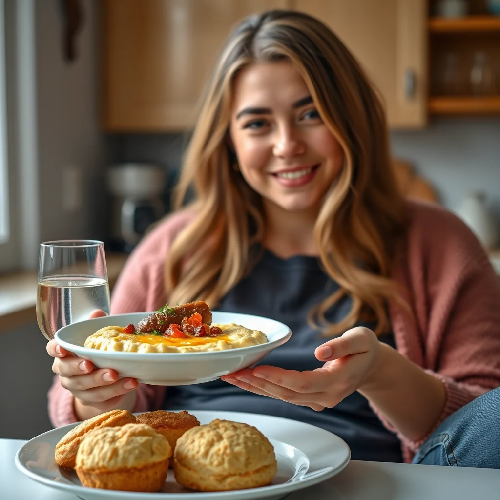 Cheesy Grits with Veggie Sausage and Biscuits – vegetarian recipe