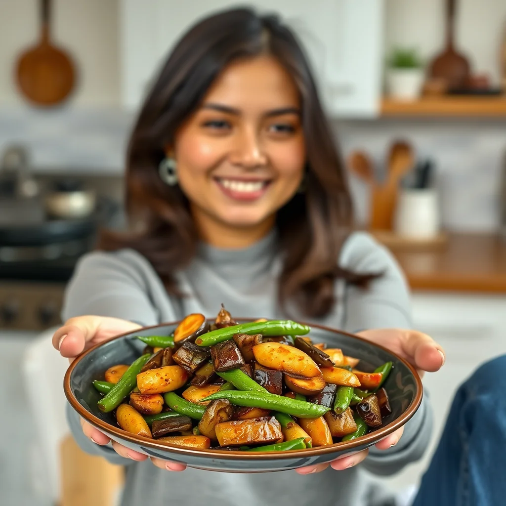 Garlic Ginger Eggplant and Green Bean Stir-Fry – vegetarian recipe