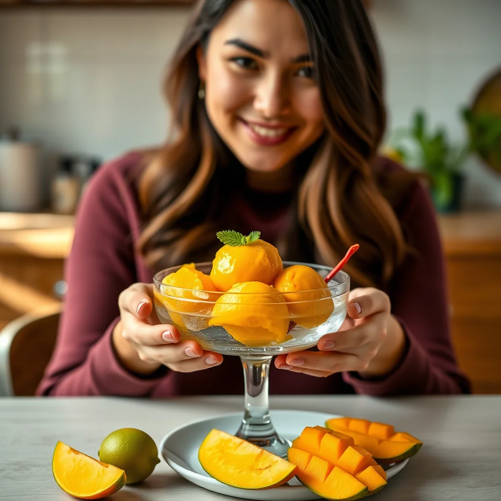 Vibrant Mango Ginger Sorbet with Lime and Chili – vegetarian recipe