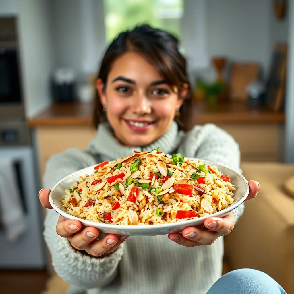 Vibrant Vegetable Rice Pilaf with Toasted Almonds – vegetarian recipe