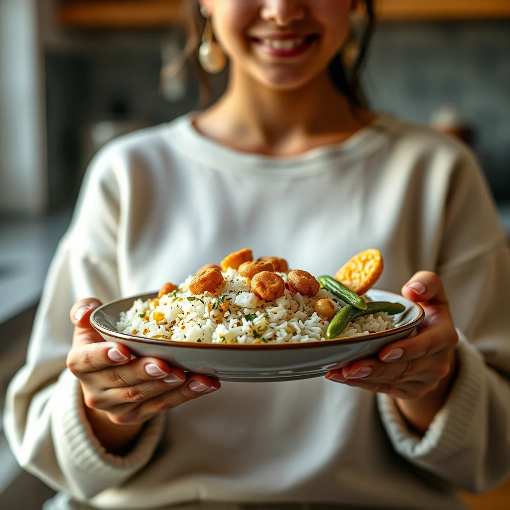 Rice Pilaf with Crunchy Fried Badis and Green Beans (Badi Ba – vegetarian recipe