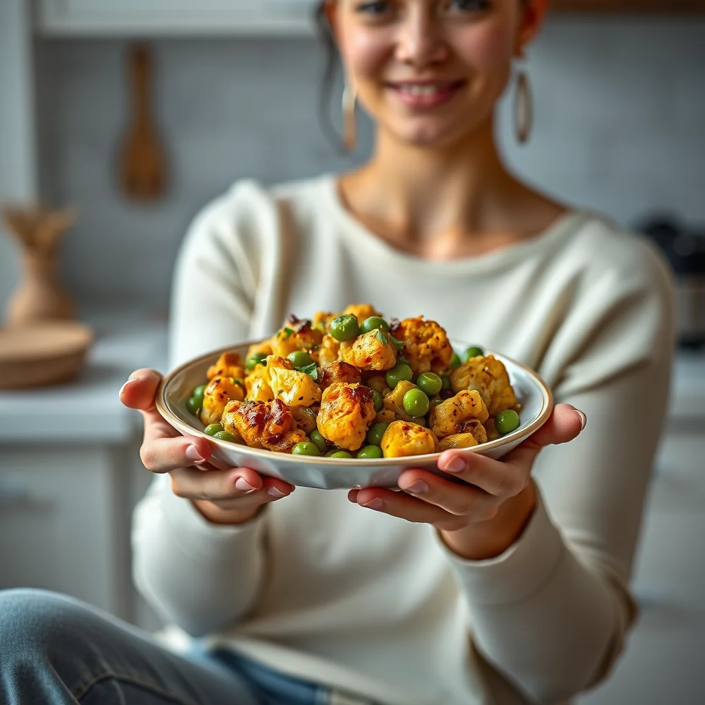 Slow-Braised Cauliflower with Garden Peas (Gobhi Matar Sabji – vegetarian recipe