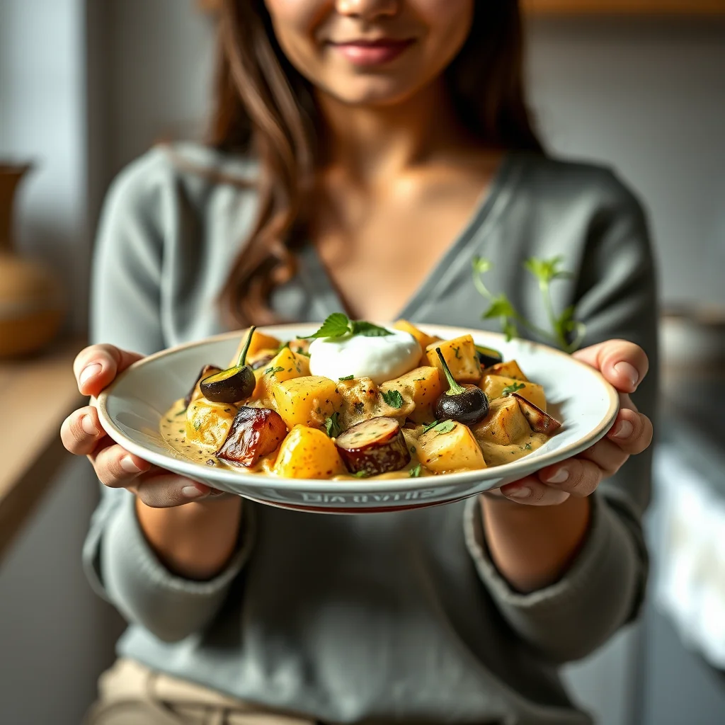 Creamy Coconut Eggplant and Potato Sabzi – vegetarian recipe