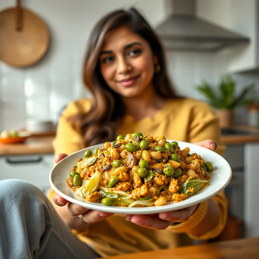 Bandhgobhi Moong Tarkari (Curried Cabbage with Mung Beans) – vegetarian recipe