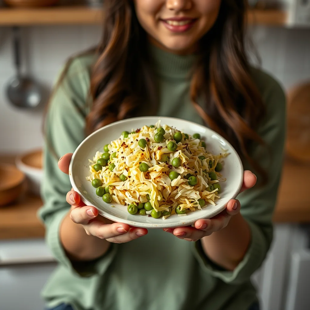 Bandhgobhi Hari Matar Tarkari (Shredded Cabbage with Green P – vegetarian recipe