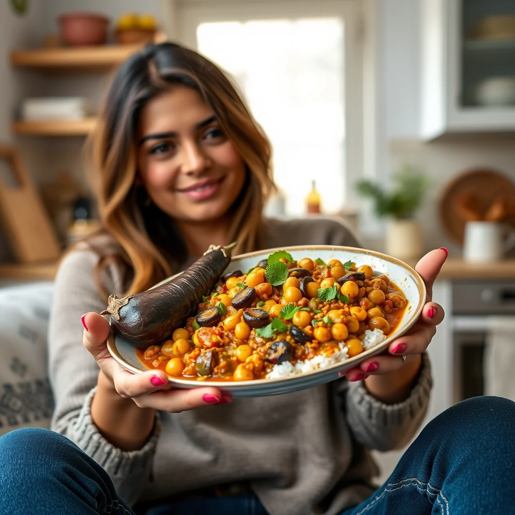 Gingered Chickpea and Eggplant Curry (Kabli Chana Baigan Tar – vegetarian recipe