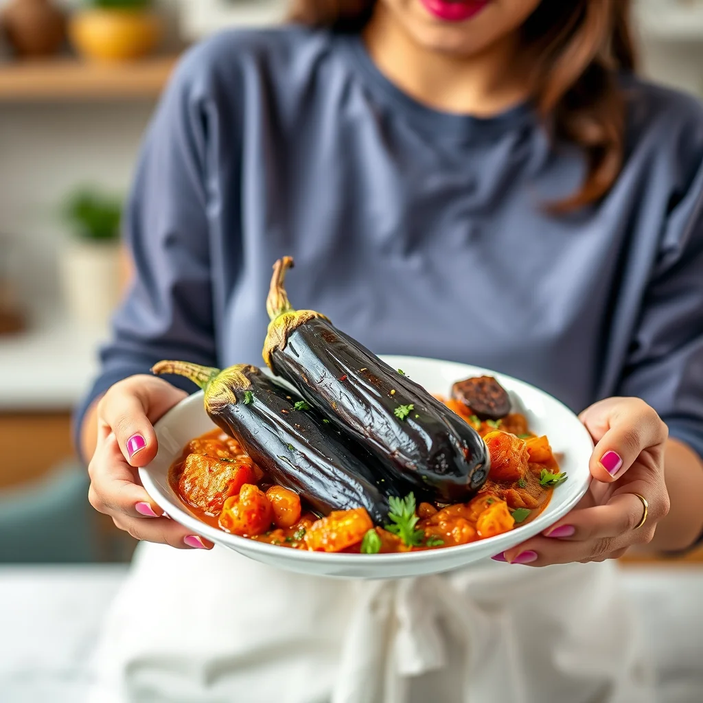 Sweet n Sour Eggplant (Khatte Baigan Bhaji) – vegetarian recipe