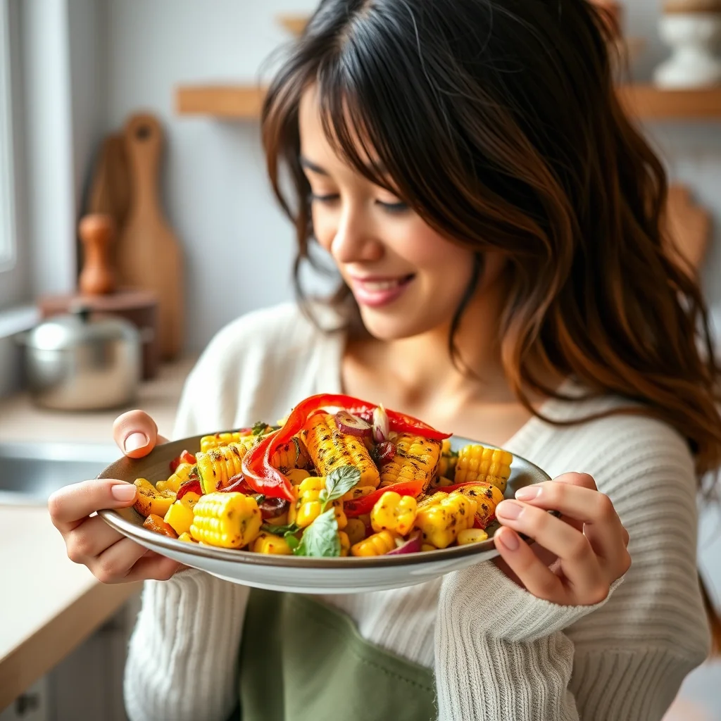 Vibrant Pesto Corn with Red Peppers – vegetarian recipe
