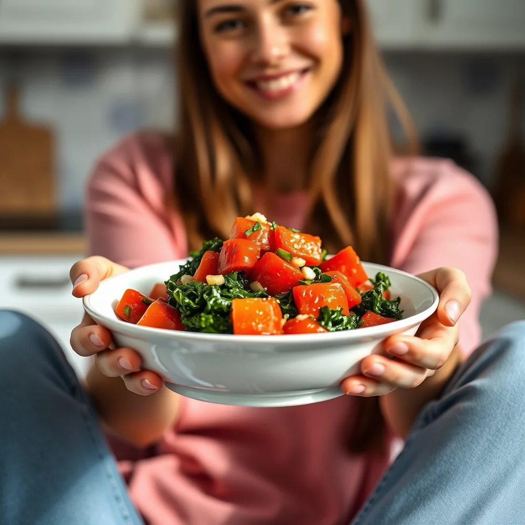 Stewed Tomatoes with Kale and Garlic – vegetarian recipe