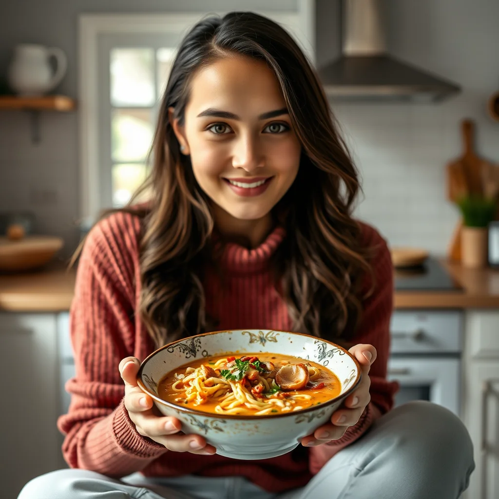 Whole Wheat Noodle Soup in Curry Broth – vegetarian recipe