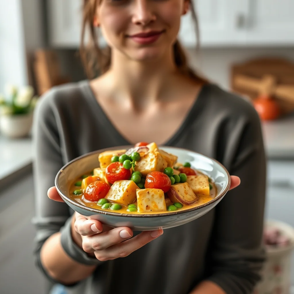 Braised Tofu and Peas in Curried Coconut Milk – vegetarian recipe