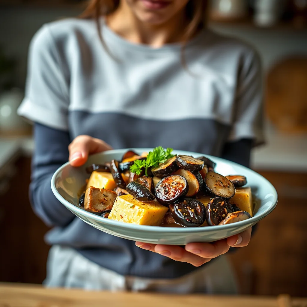 Braised Tofu with Eggplant and Shiitakes – vegetarian recipe